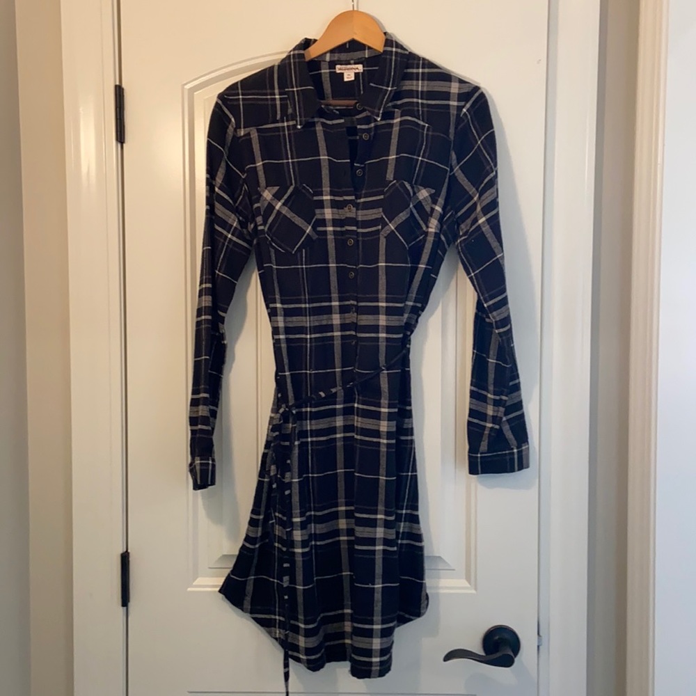 Button Down flannel dress with optional tie waist